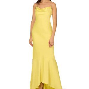 Liv Foster High-Low Satin Gown Beaded tank straps Dress Yellow Size 6